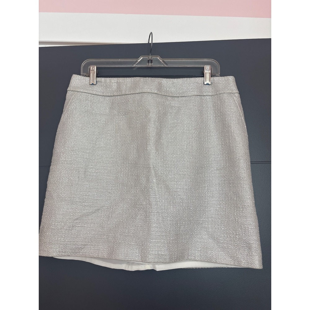 White House Black Market Metallic Tweed‎ A-Line Mini Skirt Size 10 Silver